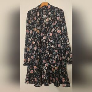 Banana Republic Black Floral Long Sleeve Dress